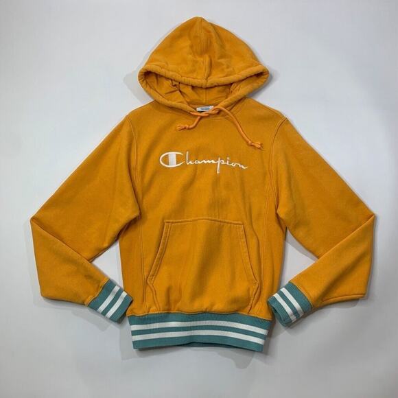 Champion Sweatshirt Mens XS Extra Small Duckling Yellow Reverse Weave Hoodie - Picture 2 of 10